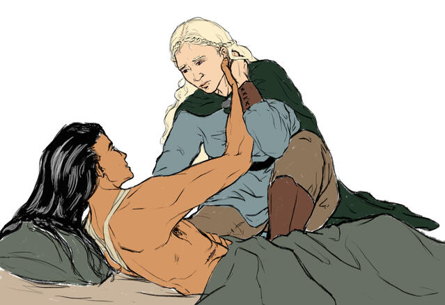 Two full-body figures + flat colour