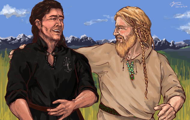 Gouache effect + background, two figures